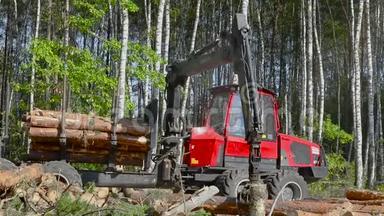 木材装载，将原木装入卡车，木材加工，<strong>砍伐</strong>森林，用爪装载木材